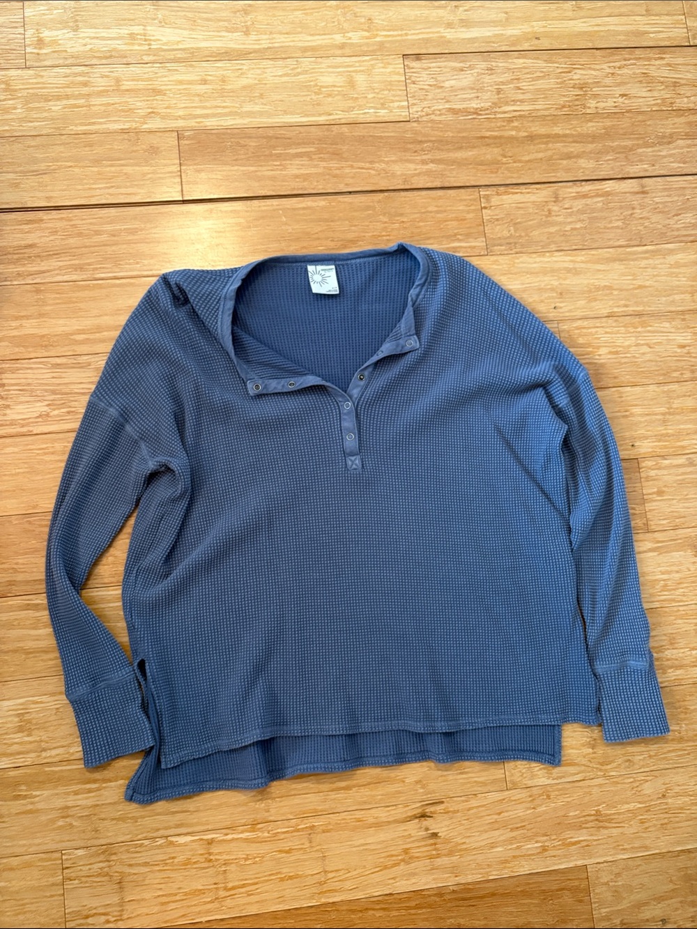 aerie Blue Waffle-Knit Long Sleeve Henley